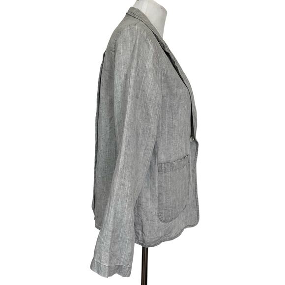 Sibel Saral Women’s Linen Jacket Blazer Gray Pinstripe Slit Back Pockets Sz M - Picture 7 of 9